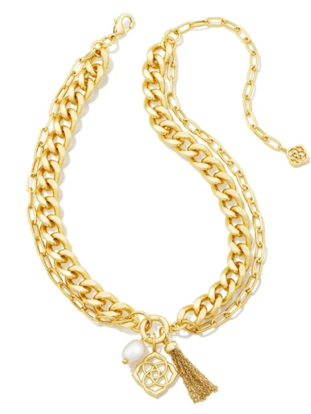 Kendra Scott Everleigh Gold Chain Necklace White Pearl Charm Tassel Chunky NWT